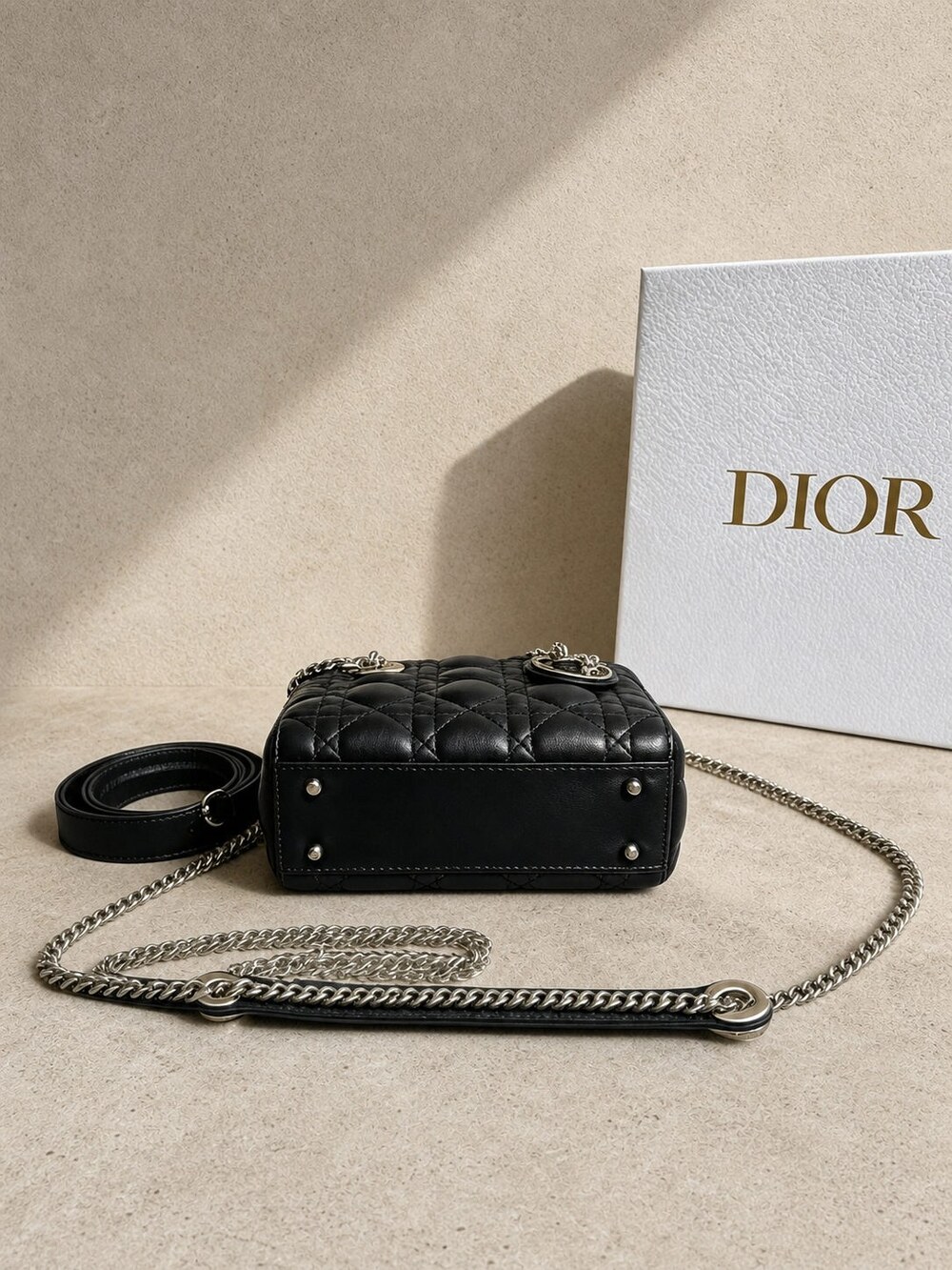 Dior Black Cannage Lambskin Mini Lady Dior Handbag with Top Handles - Picture 3 of 6